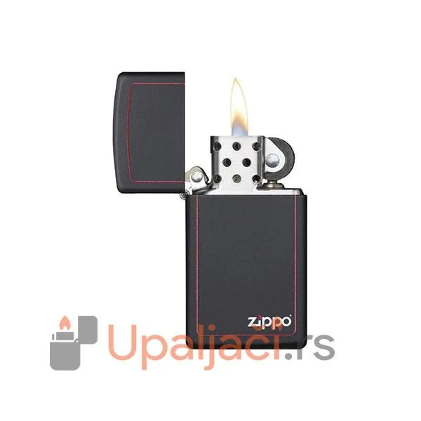 ZIPPO Upaljač Slim Black Red Zippo Logo 3 Prednja Strana ZIPPO Upaljač Slim Black & Red+Zippo Logo sa Plamenom