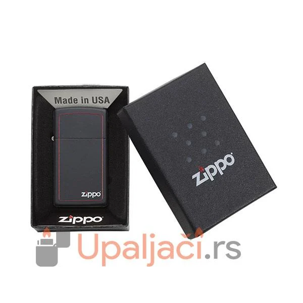 ZIPPO Upaljač Slim Black Red Zippo Logo 4 ZIPPO Upaljač Slim Black & Red+Zippo Logo u Poklon Kutiji
