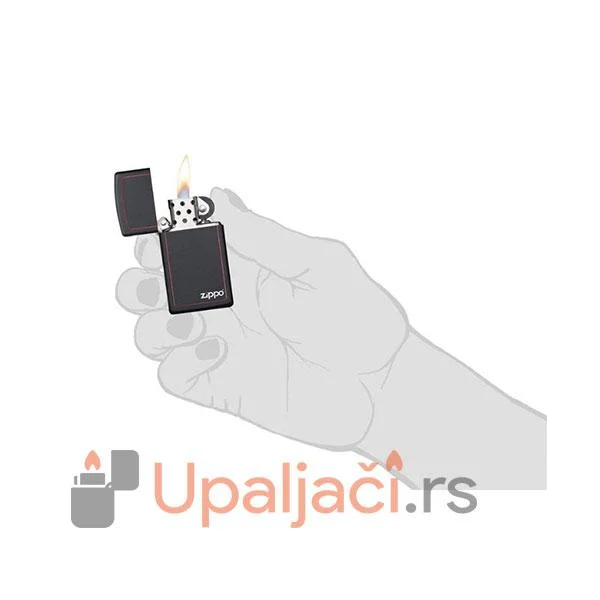 ZIPPO Upaljač Slim Black Red Zippo Logo 5 Izgled u Ruci ZIPPO Upaljač Slim Black & Red+Zippo Logo
