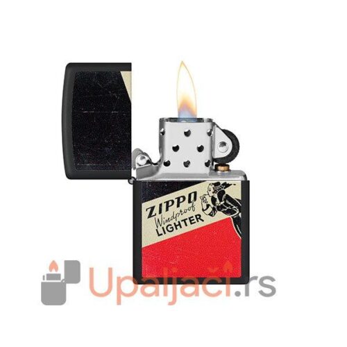 Upaljač ZIPPO Retro Windy Girl Design-Black Matte sa plamenom