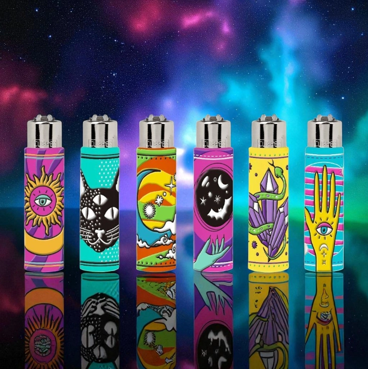 Upaljaci Clipper Deep Worlds – kosmički i spiritualni simboli u jarkim bojama, 6 jedinstvenih modela.