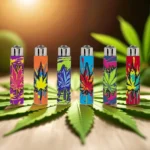 Clipper upaljači Splash Weed – šareni splash motivi sa kanabis listom na 6 upaljača u različitim bojama.