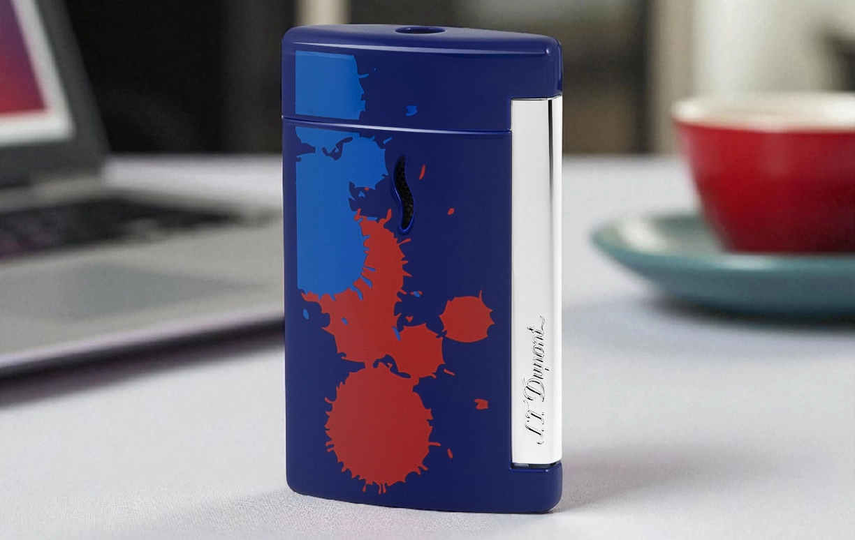 Upaljač S.T. Dupont Minijet Splash – plava sa crno-crvenim splash motivom