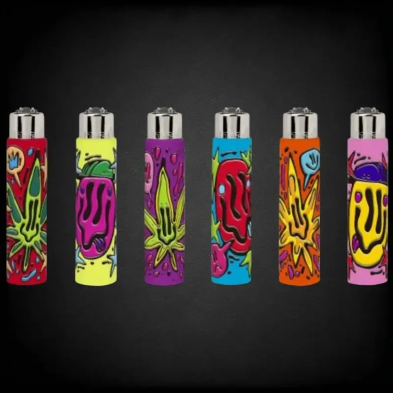 Upaljači Clipper pop weed - set od 6 sarenih gumiranih upaljača