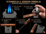 Euro Jet Prestige 5 u 1 upaljač za cigare sa dvostrukim jet plamenom, V-Cut sekačem, držačem za tompus, iglom i sklopivim bušačem