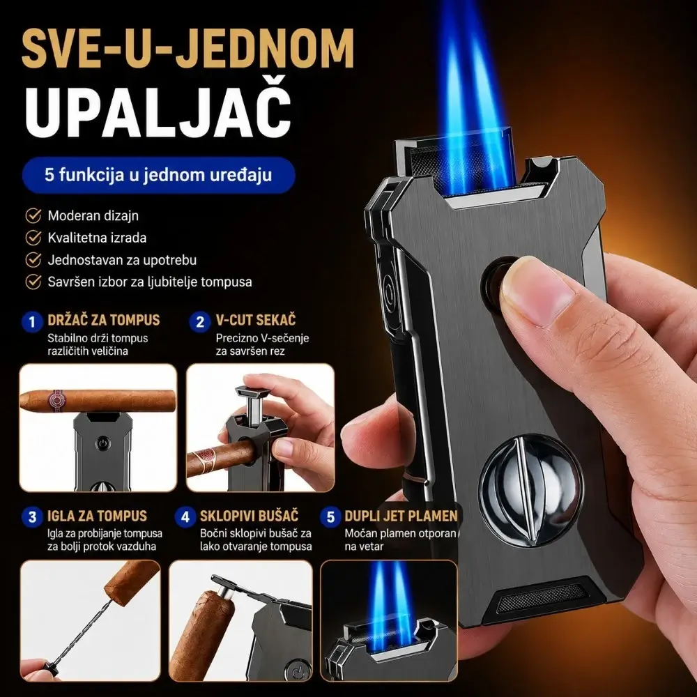 Euro Jet Prestige 5 u 1 upaljač za cigare sa pet funkcija u jednom uređaju
