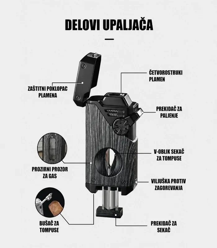 Brener upaljač za tompuse 5 u 1 sa četiri plamena 4 Delovi brener upaljača za tompuse 5 u 1