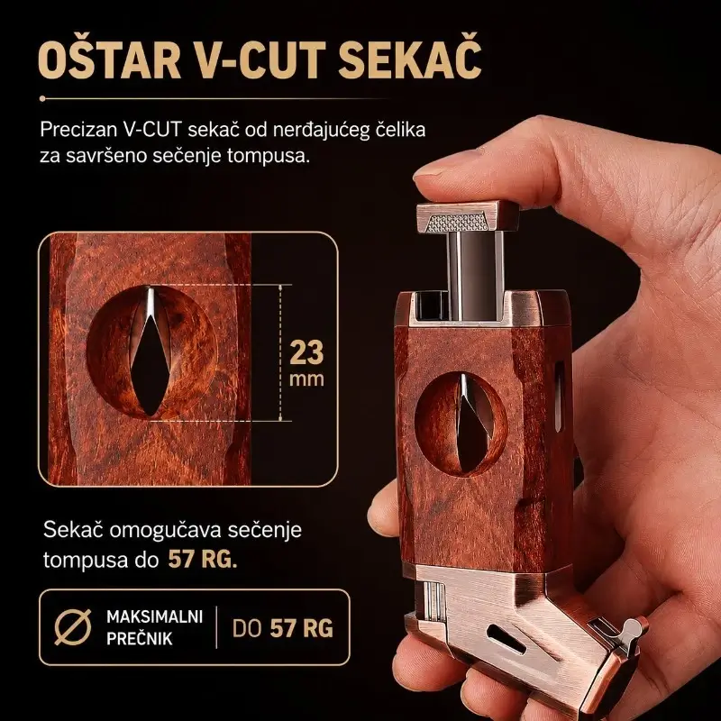 Brener upaljač sa V-Cut sekačem – Braon 1 Ugrađeni V-Cut sekač za tompuse veličine do 57 RG
