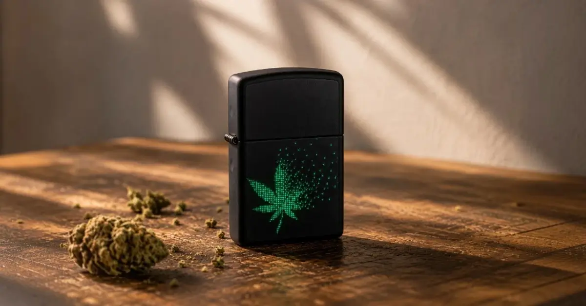 Upaljač Zippo Pixel Cannabis Dizajn sa listom kanabisa