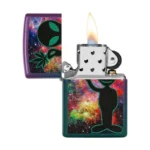 Otvoren Zippo Alien Design Iridescent upaljač sa plamenom