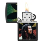 Otvoren Zippo Bob Marley Leaf Silhouette 46741 sa plamenom