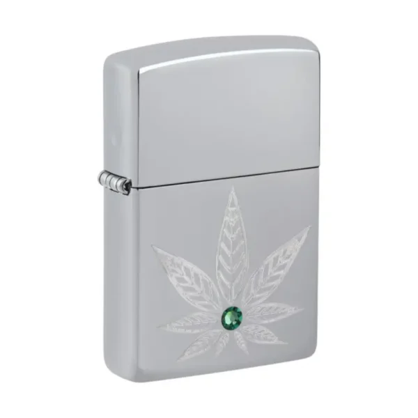 Zippo Cannabis Crystal Dizajn High Polish Chrome upaljač bočni prikaz