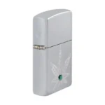 Zippo Cannabis Crystal Dizajn High Polish Chrome sa zelenim kristalom