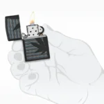 Zippo Cannabis Design 48927 otvoren upaljač prikazan u ruci
