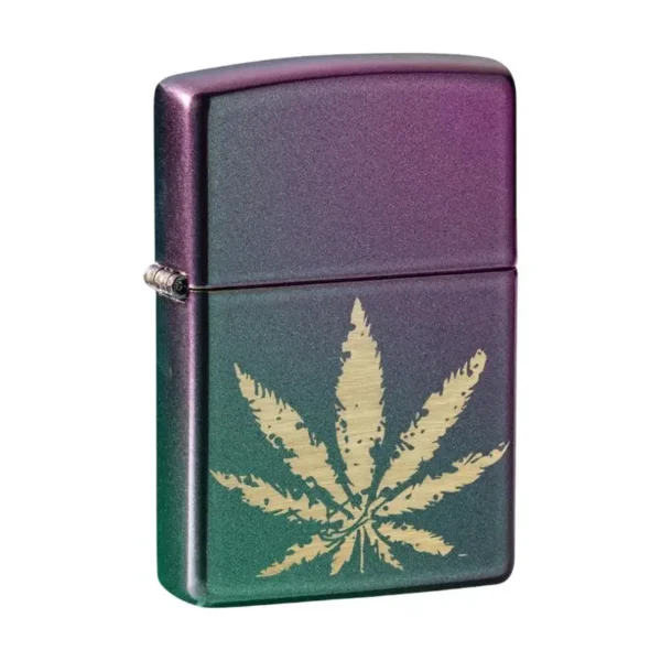 Bočni prikaz Zippo Marijuana Leaf Iridescent upaljača sa Iridescent završnom obradom