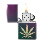 Otvoren Zippo Marijuana Leaf Iridescent upaljač sa graviranim listom kanabisa