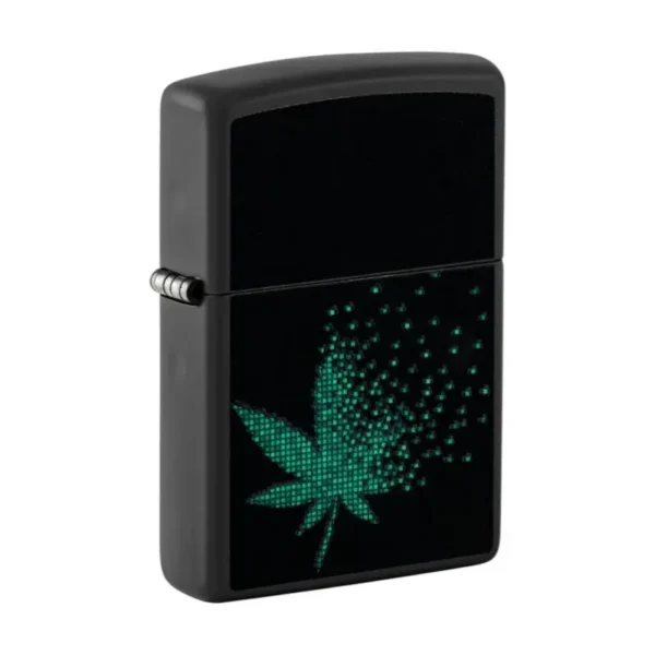 Zippo Pixel Cannabis 48677 Black Matte bočni prikaz upaljača