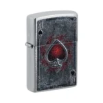 Zippo Antiqued Ace Brushed Chrome upaljač sa motivom Asa pik